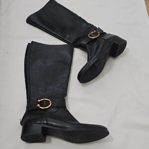 Saintg.  Black Over the Knee Boots with Gold Buckle